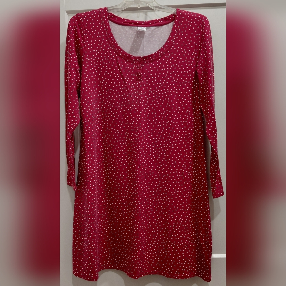 Jockey Womens Sz XL Nightgown Sleepshirt Cranberry Pink White Polka Dots